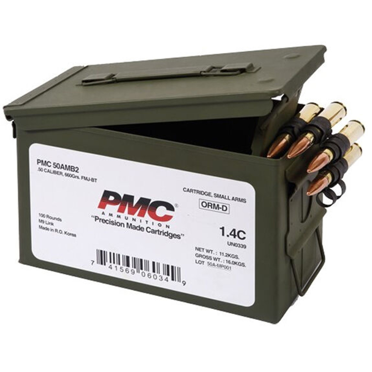 PMC 50 BMG, 660 gr, FMJ Boat Tail Linked, 100rd Can PMC Ammunition ...