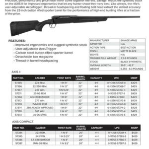 Savage AXIS II Compact 243 Win 20" Barrel, Black, 4rd Synthetic Stock Black, 4rd