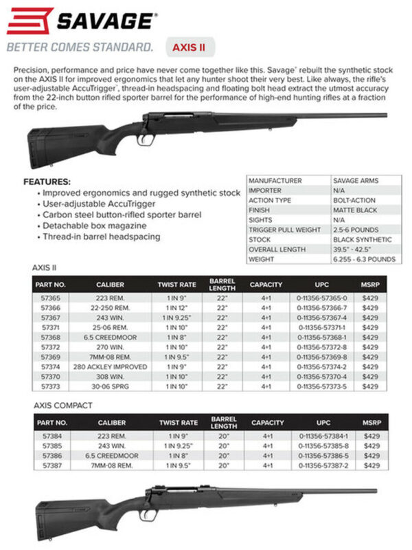 Savage AXIS II Compact 243 Win 20" Barrel, Black, 4rd Synthetic Stock Black, 4rd