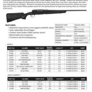 Savage AXIS II Compact 7mm-08 Rem, 20" Barrel, Black, 4rd Synthetic Stock Black, 4rd