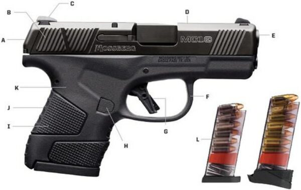 Mossberg MC1sc Sub-Compact 9MM, 3.4" Barrel, Polymer Frame, 3-Dot Sight,W/Manual Safety, 1-6Rd & 1-7Rd Mag