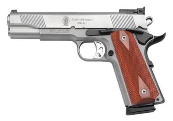 Smith & Wesson 1911 45 ACP 5" Barrel, Ambi Safety Wood Grip Matte SS, 8rd