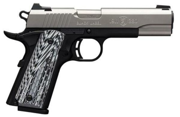 Browning 1911-380 Black Label Pro Single 380 ACP, SS, G10, Night Sights,, rd, 8 rd