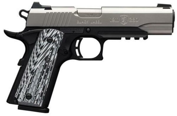 Browning 1911-380 Black Label Pro Single 380 ACP, 4.25", SS, Rail, Black, Night Sights,, rd , 8 rd