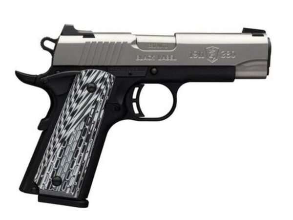 Browning 1911-380 Black Label Pro Compact Single 380 ACP, SS, G10, Night Sights