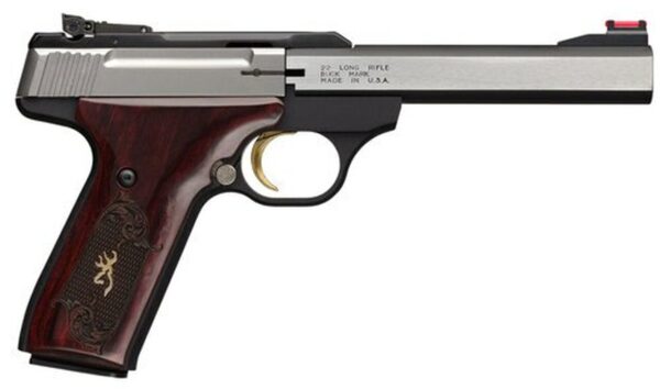 Browning Buck Mark, Medallion Rosewood 22 LR, 9.5" Barrel, Aluminum Frame, Stainless Finish, Rosewood Grip, 10Rd