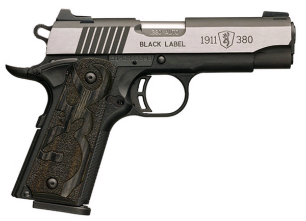 Browning 1911 380ACP, Black/Blued, Med Pro, 3.58", Night Sights, Laminated