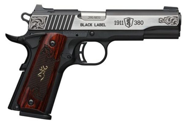 Browning 1911 Black Label Engraved Medium 380 ACP, 3-Dot Sight, 4.25" Barrel