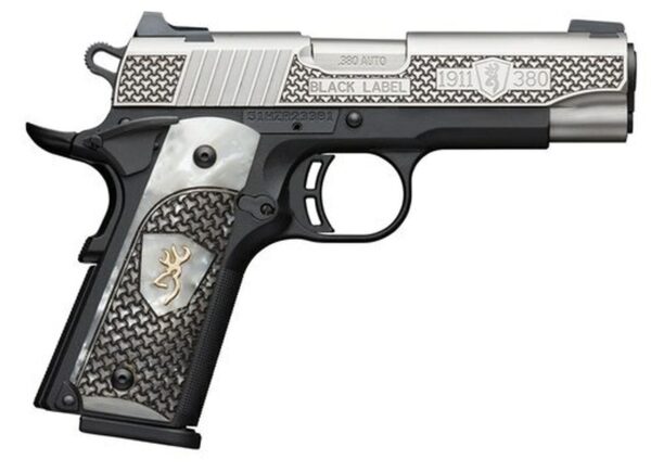 Browning 1911-380 Black Label, .380 ACP, 3.62" Barrel, 8rd, Pearl Grips, Black/Stainless