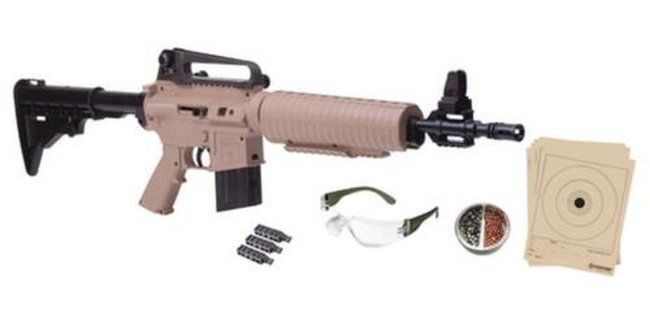 Crosman Air Guns M4-177 Multi-Pump Repeater Kit .177 Caliber BB/Pellet Adjustable Stock Tan Stock and Forend