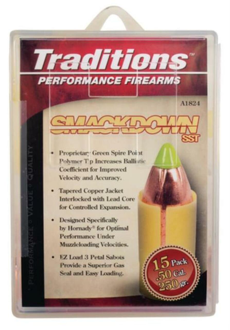 Traditions Black Powder Smackdown SST Muzzleloading Bullet With Sabot .50 Caliber/.45 Diameter 250 Grain 15 Per Pack