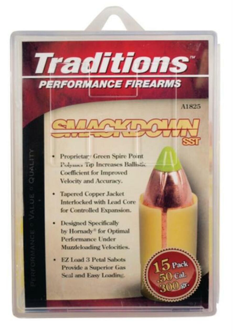 Traditions Black Powder Smackdown SST Muzzleloading Bullet With Sabot .50 Caliber/.45 Diameter 300 Grain 15 Per Pack