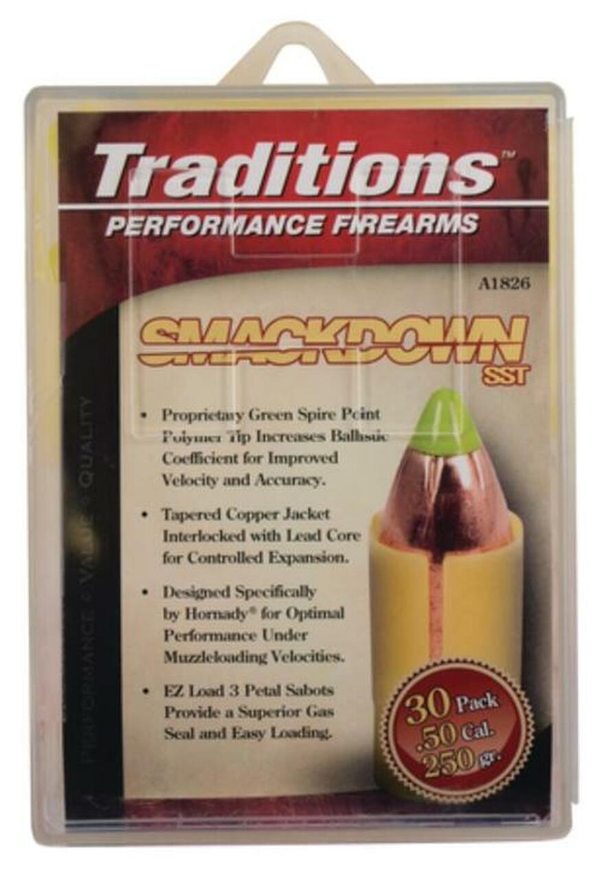 Traditions Black Powder Smackdown SST Muzzleloading Bullet With Sabot .50 Caliber/.45 Diameter 250 Grain 30 Per Pack