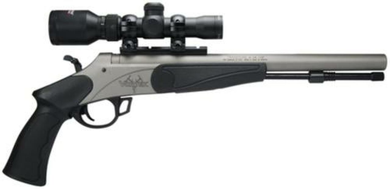 Traditions Black Powder Vortek Black Powder Pistol .50 Caliber 13" Tapered Barrel CeraKote Finish 1-4x24 Mounted Scope Steel Sights Black Composite Stock