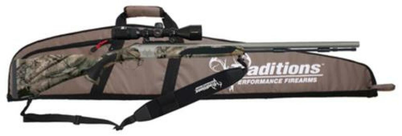 Traditions Black Powder Vortek StrikerFire Drury Outdoors Package .50 Caliber 28" Barrel CeraKote Finish 3-9x40mm Nikon InLine XR Scope Hogue Soft Touch Overmold Stock Mossy Oak New Treestand Camo