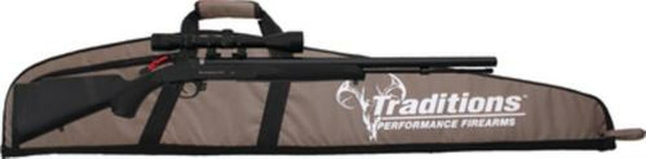 Traditions Black Powder Buckstalker Scoped Gun/Case Package .50 Caliber 24" Barrel Blue Finish 3-9x40mm Duplex Scope Black Synthetic Stock