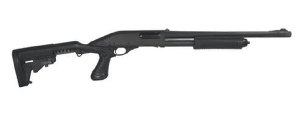 Remington 870 Police 12 Ga 18" Barrel Parkerized Finish Low Profile Rifle Sights Black Knoxx Adjustable Stock 4rd