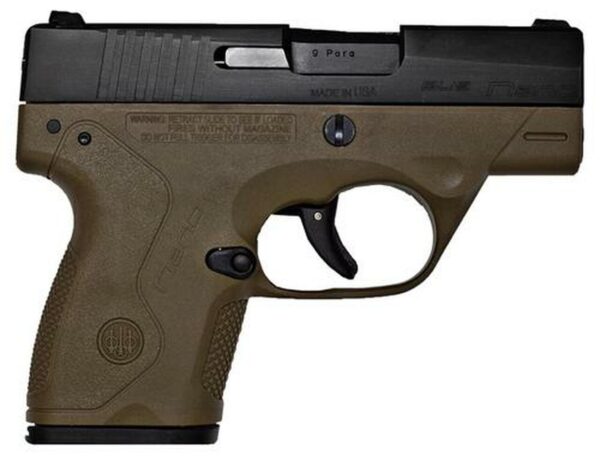 Beretta BU9 Nano 9mm 3.07, /8+1 Flat Dark Earth Poly Grip/Frame Black, 6 rd