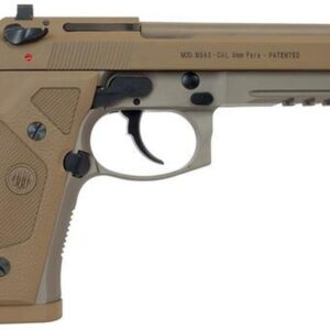 Beretta M9A3, Semi-Automatic Pistol, Full Size, 9mm, 4.9" Threaded Barrel, Alloy Frame, Flat Dark Earth Finish, Vertec-Style Thin Grip, 3-Slot Picatinny Rail, Decocker, Tritium Night Sights, 2 Magazines, 17 Rounds