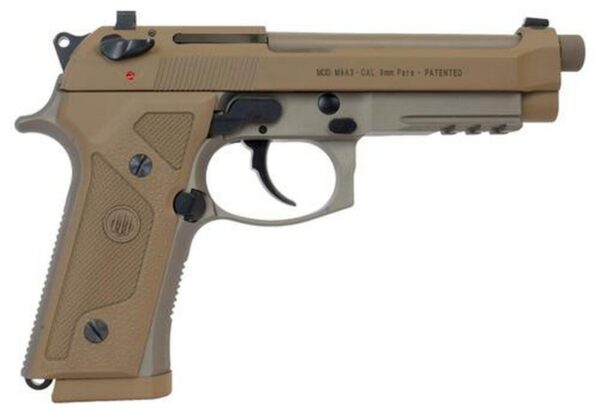 Beretta, M9A3, Semi-automatic, Full, 9mm, 5" Threaded Barrel, Alloy Frame, Flat Dark Earth, 10Rd, 3 Mags, Ambidextrous, Tritium Night Sights
