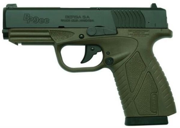 Bersa Conceal Carry 9MM 3.3" OD Green Finish, Polymer Frame, Adjustable Sights, 8 Round