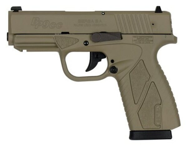 Bersa, Conceal Carry, Compact, 9mm, 3.2" Barrel, Flat Dark Earth, Polymer Frame, Fixed Sights, 8Rd, 1 Magazine