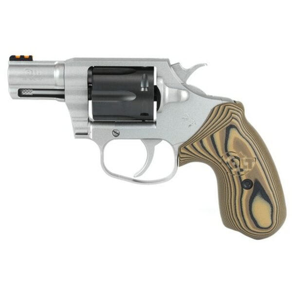 Colt Cobra 38 Special, 2" Barrel, SS, Black DLC Cylinder, Fiber Optic Sights, VZ Hyena Brown Grips, 6rd