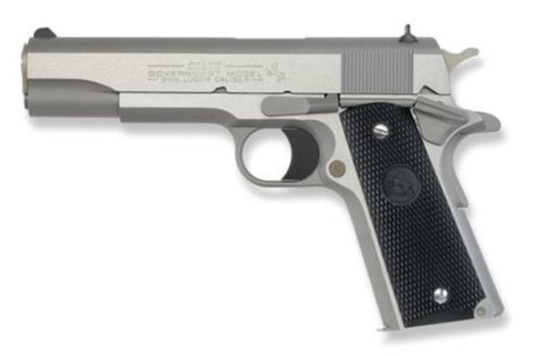 Colt Series 1991 Government 9mm 5" Barrel Brushed SS Finish White Dot Sights Composite Grips 8rd