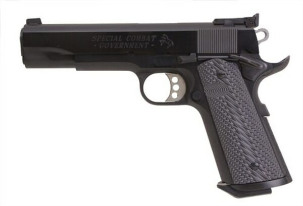 Colt Mfg 1911 Special Combat Government Single 45 Automatic Colt Pistol, 5", Black/Silver Grips, Blued