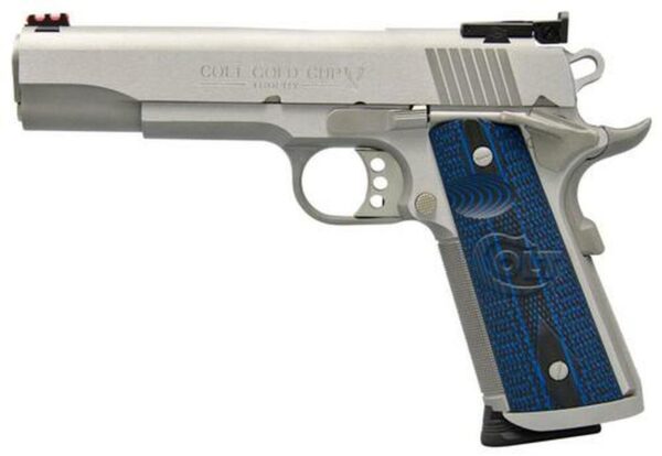 Colt Gold Cup Trophy, 9mm, 5", Blue G10 Grips, Brushed Stainless, 9rd