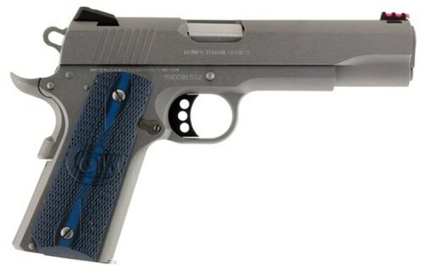 Colt Competition Govt 38 Super, 5" Barrel SS Finish, G10 Blue Grips, Novak Sights 9rd Mag