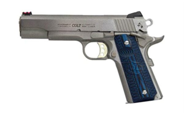 Colt Competition Govt 38 Super, 5" Barrel SS Finish, G10 Blue Grips, Novak Sights 9rd Mag