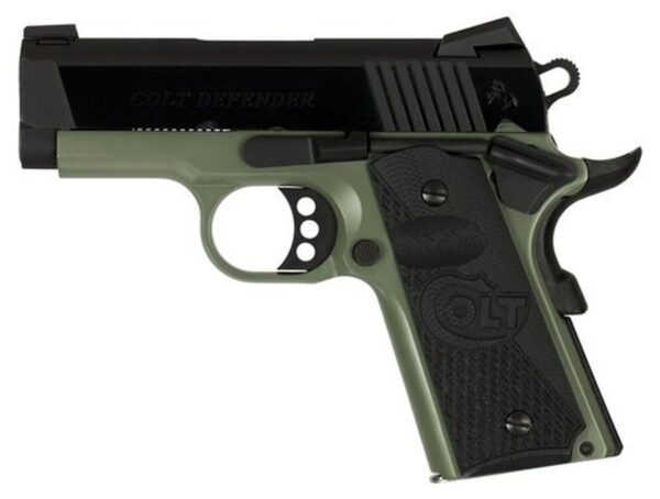 Colt 1911 Defender 45 ACP 3" Barrel, Black Cherry G10 Grip Green Aluminum Alloy Frame 7rd Mag
