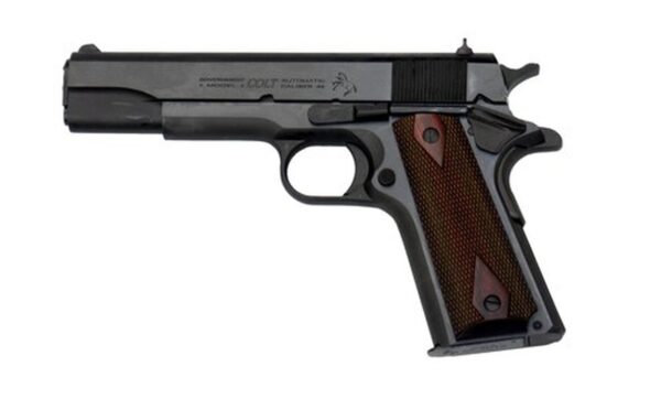 Colt 1911 Government. 45 ACP, 5" Barrel, 7rd Mag, Rosewood Grip, Blued