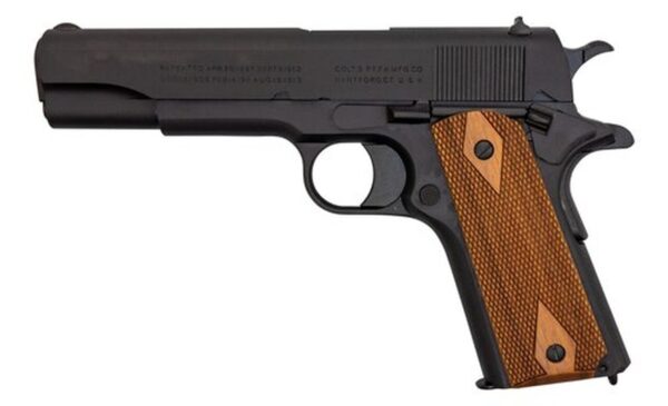 Colt's Manufacturing Military Retro Reproduction, Full Size 1911, 45ACP, 5" Barrel, Steel Frame, Matte Blued Finish, Wood Grips, Fixed Sights, Original Rollmarks, Limited Production, 7Rd, 1 Magazine