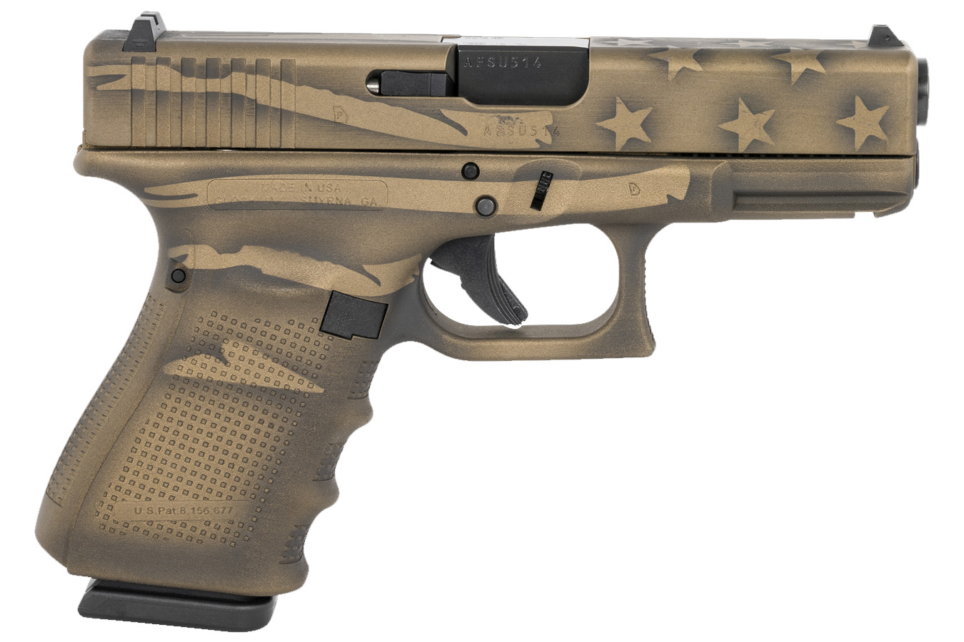 19 Gen4 9mm Compact Pistol with Coyote Battle Worn Flag Cerakote Finish - Firearms | The Gun Shop