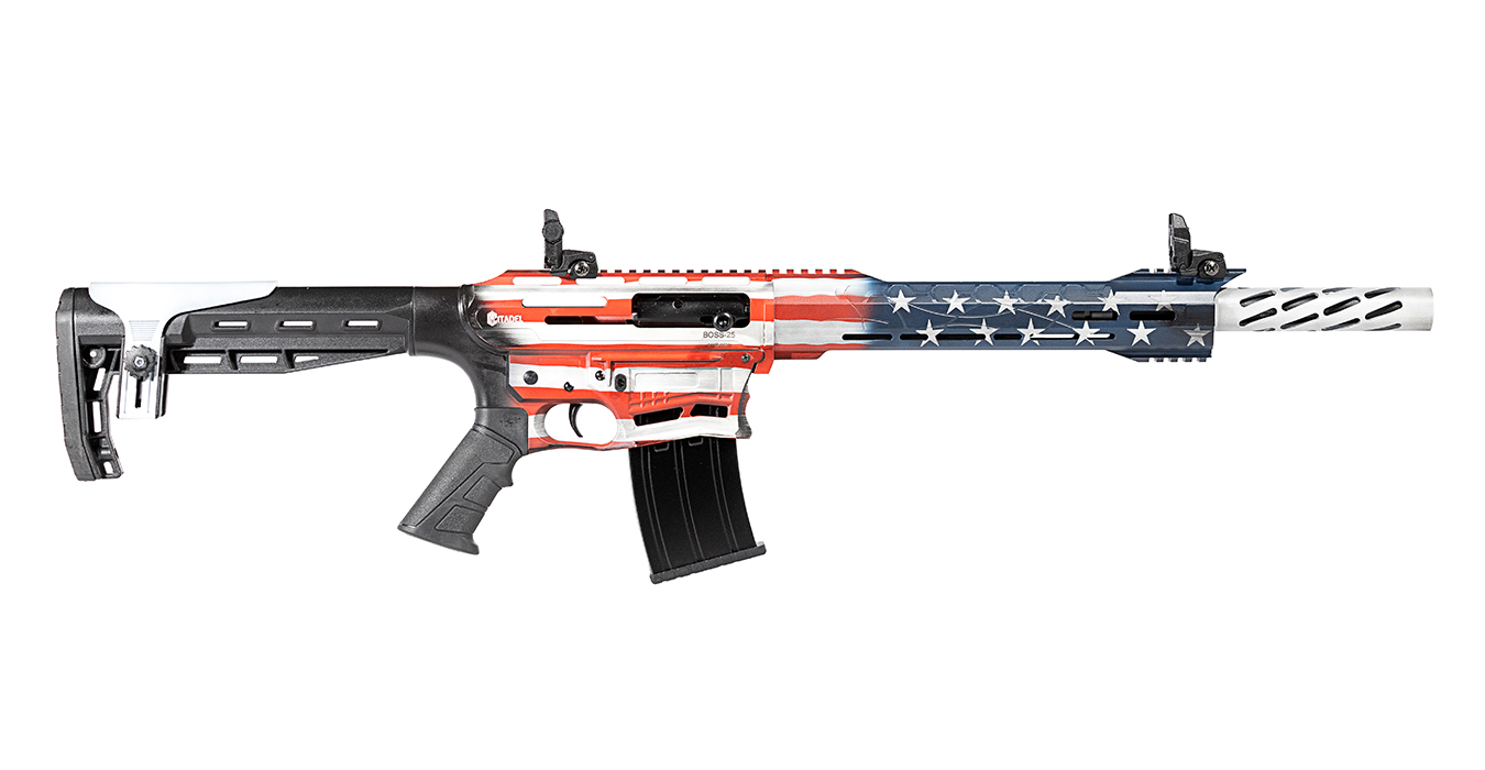 103350-DEFAULT-l Boss-25 12 Gauge AR Style Semi Auto Shotgun with American Flag Finish - Firearms | The Gun Shop