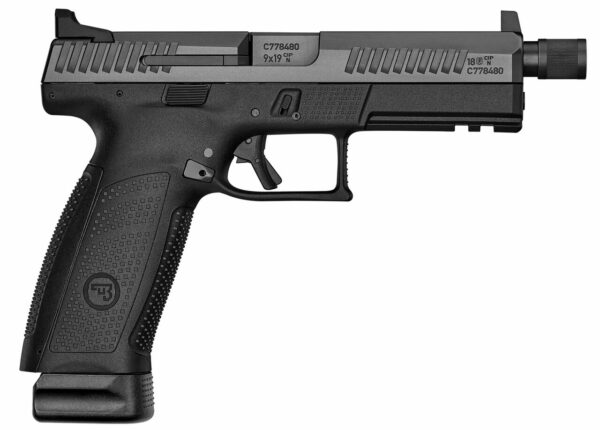 CZ P-10 F 9mm, 4.5" Threaded Barrel, Tritium Front/Serrated Combat Rear, Black, 21rd