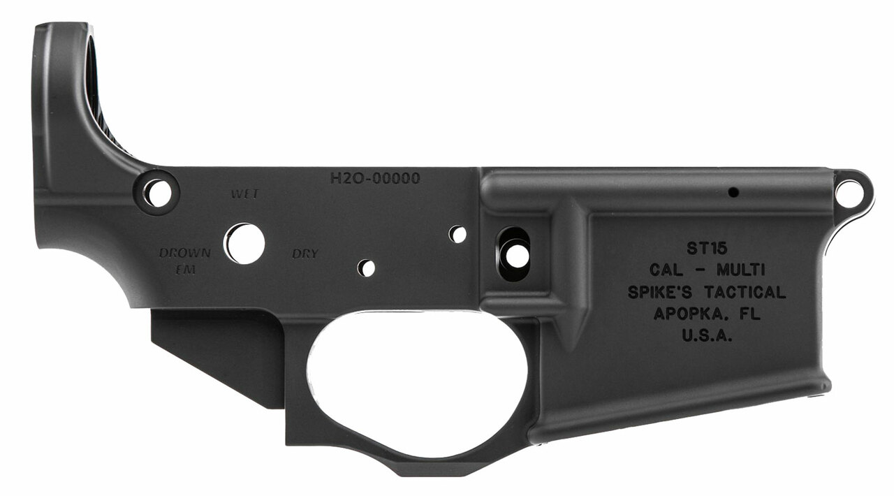 Spikes Water Boarding Instructor Stripped Lower, Multi-Cal, Black Hardcoat Anodized