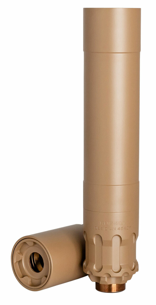 Rugged Suppressors Obsidian 45 with ADAPT Modular Technology, Pistol Suppressor, .45 ACP, Includes .578X28 Piston, Aluminium Tube, 17-4 PH Baffles, Flat Dark Earth Cerakote Finish