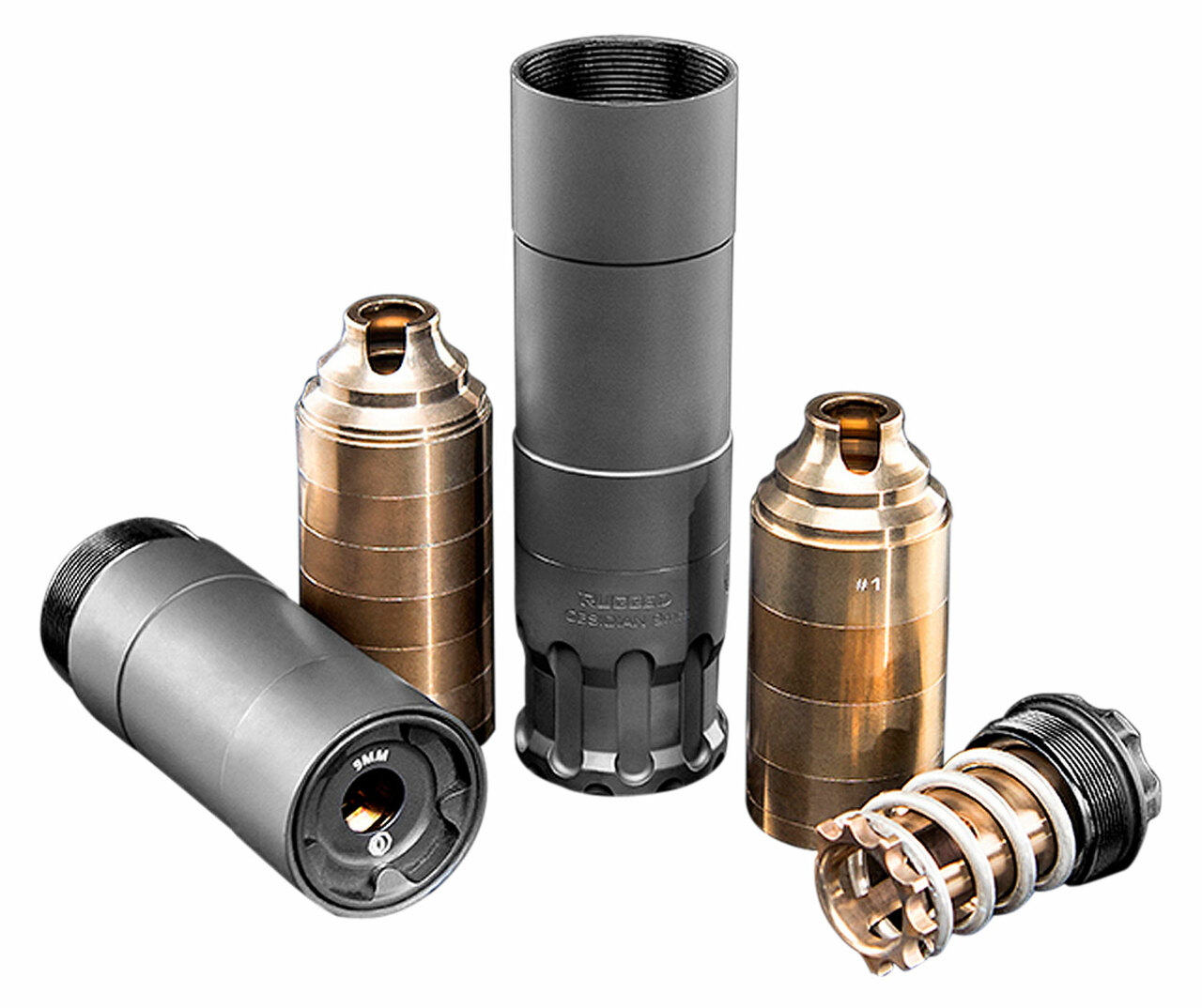 Rugged Suppressors Obsidian 9 with ADAPT Modular Technology, Pistol Suppressor, 9mm, Includes 1/2X28 Piston, Aluminium Tube, 17-4 PH Baffles, Black Cerakote Finish