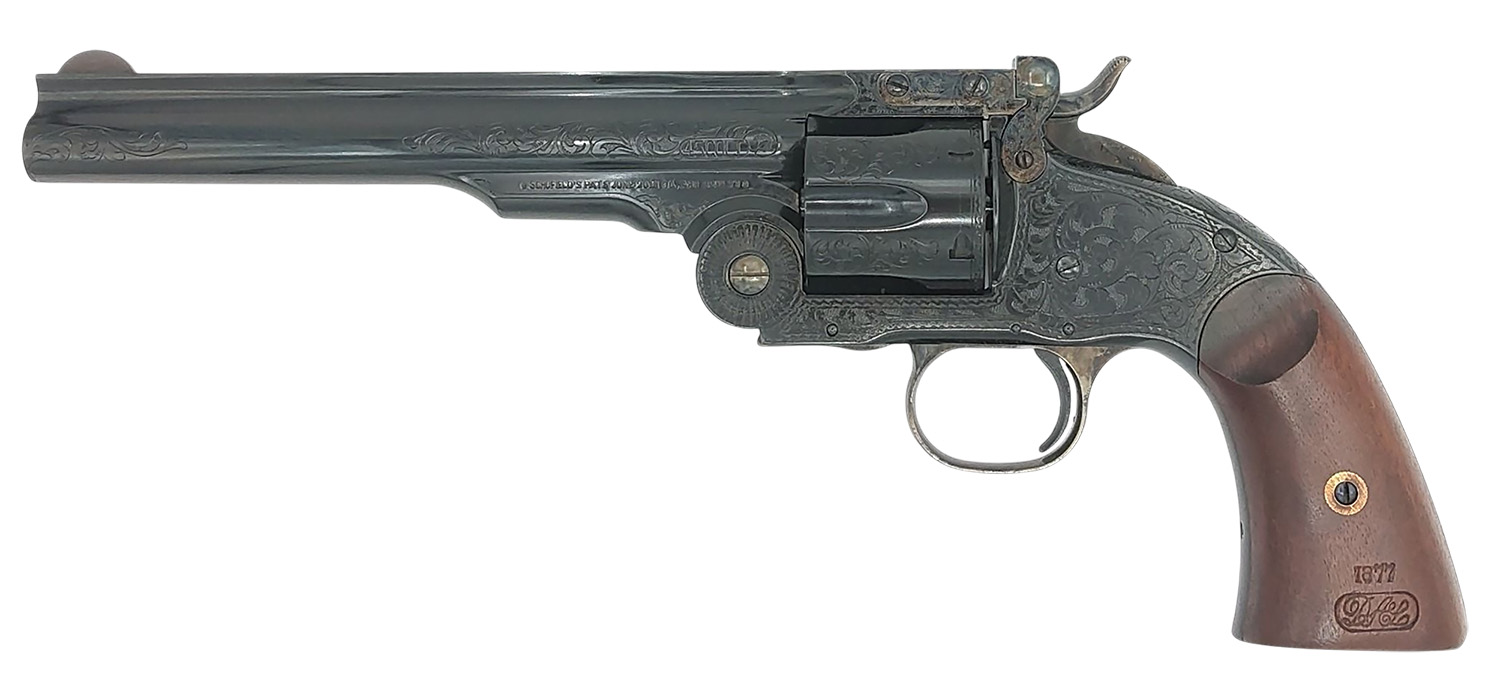 Taylors and Company Schofield .44-40 Win 7″ 6rd Blued Engraved - revolvers | The Gun Shop