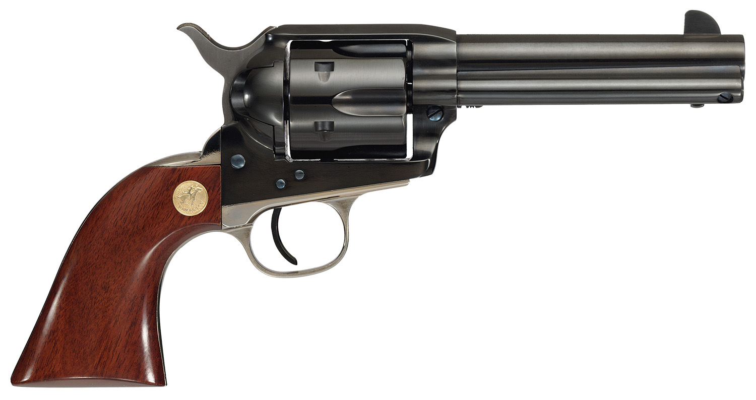 Cimarron MP400B1401 Pistoleer 357 Mag 6 Shot 4.75″ Blued Rifled Steel Barrel & Cylinder, Blued Steel Frame w/Nickel Backstrap & Triggerguard, Walnut Grip, Exposed Hammer - revolvers | The Gun Shop