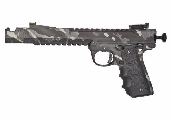 Volquartsen Black Mamba .22 LR, 6" Barrel, Hi-Viz Front & Target Rear, Black Arctic Camo