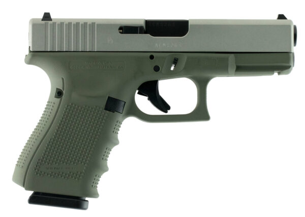 Glock G19 Gen4 9mm, 4.01", 15rd, Forest Green Frame, Stainless Steel Slide
