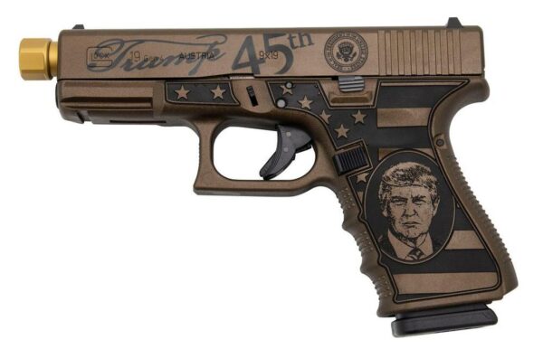 Glock 19 Gen 4 9mm, TRUMP Custom, 4" Threaded Barrel, Burnt Bronze W/ Engraving, 15rd