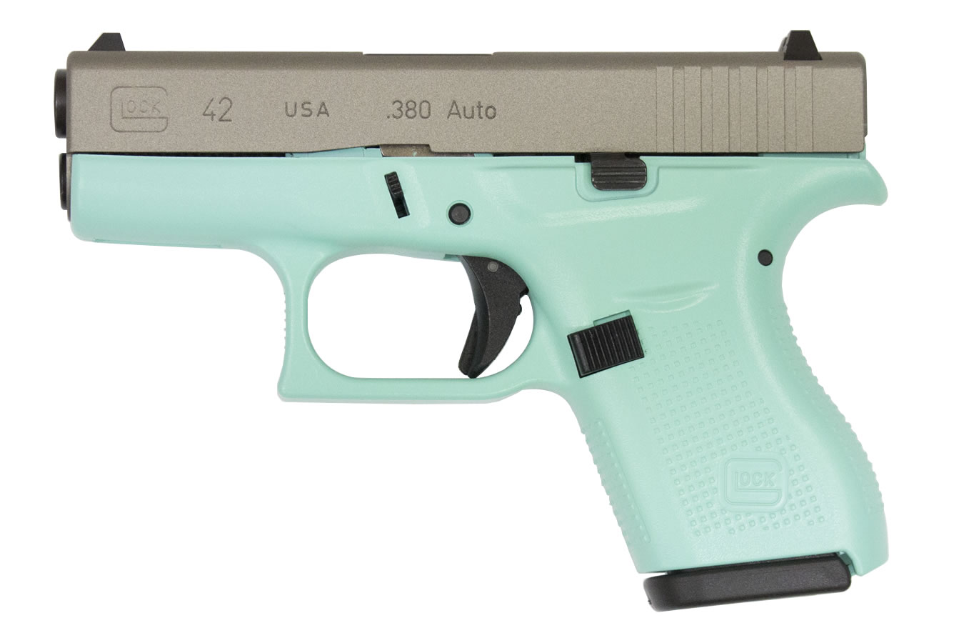 42 .380 Auto Eggshell Blue Cerakote Single Stack Pistol with Silver Slide - Firearms | The Gun Shop