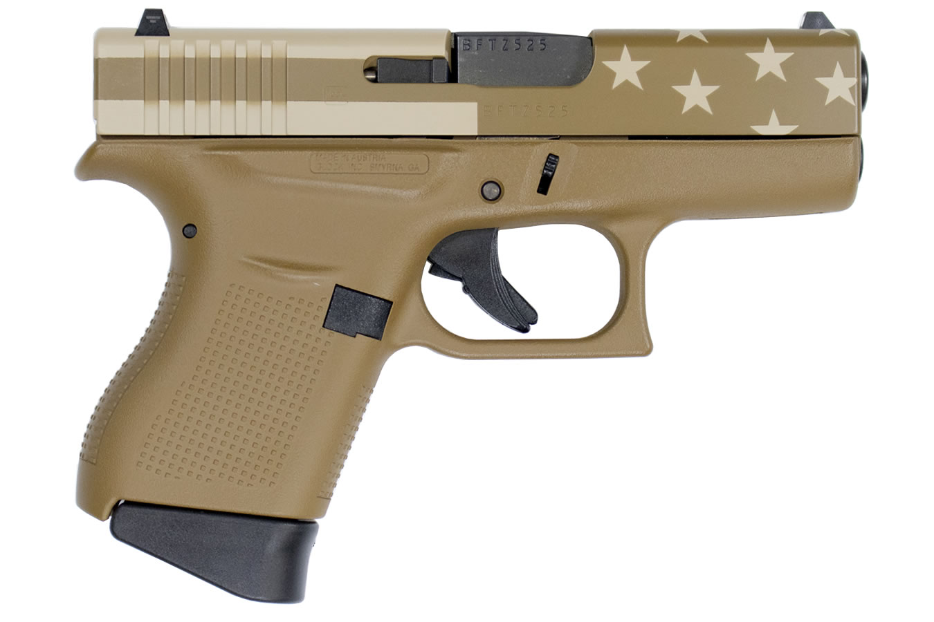 43 9mm Flat Dark Earth (FDE) Single Stack Pistol with American Flag Slide