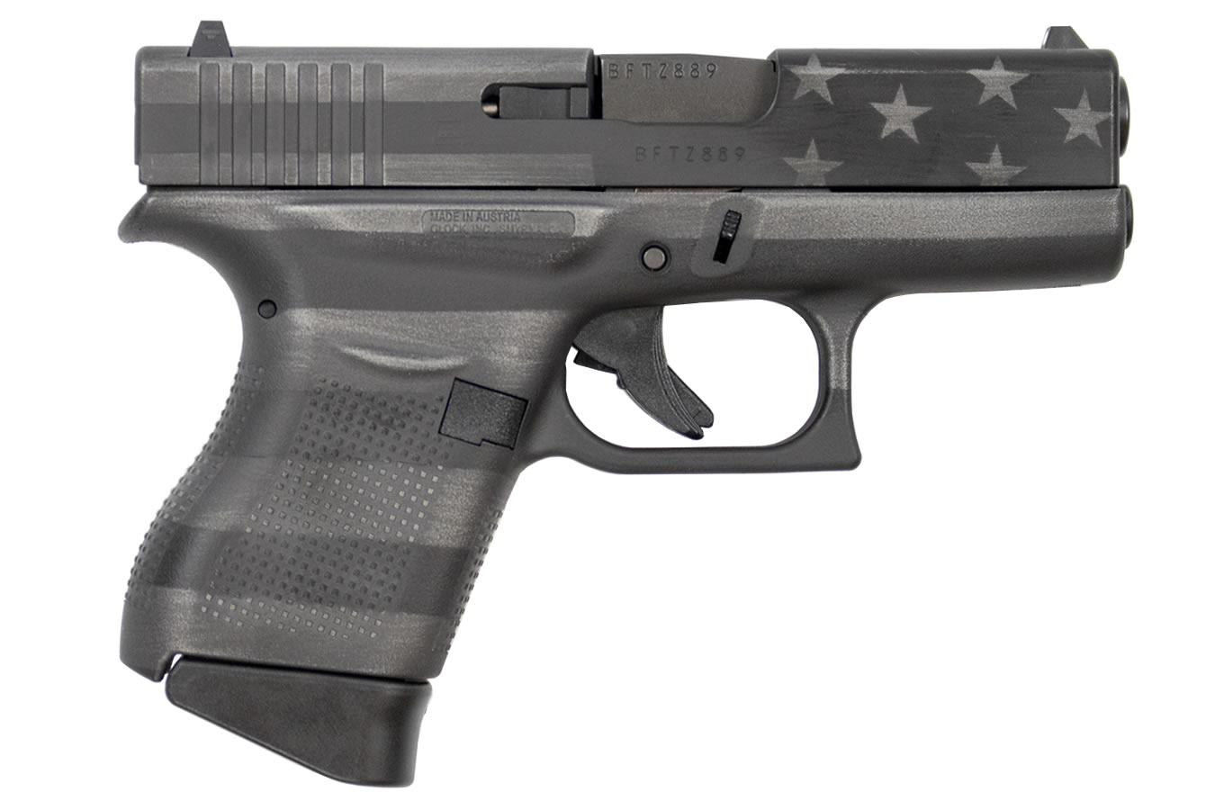 43 9mm Black and Gray Single Stack Pistol with American Flag Slide - Firearms | The Gun Shop