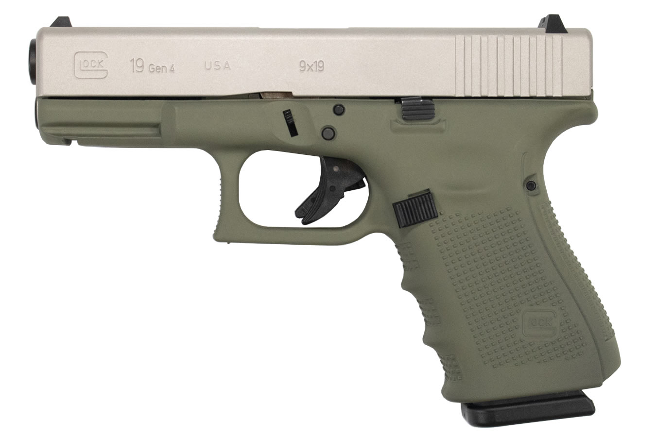 19 Gen4 9mm 15-Round Pistol with Forest Green Frame and Shimmering Cerakote Alum - Firearms | The Gun Shop